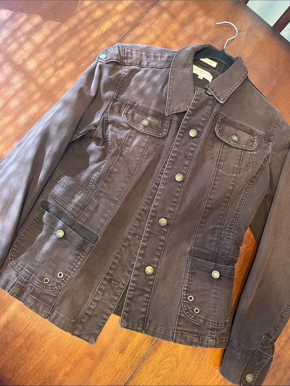 Jones New York Brown Button-Up Utility Jacket